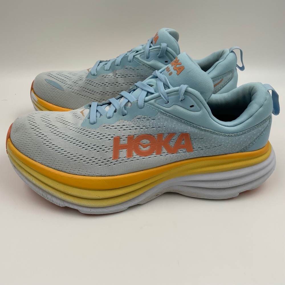 Hoka Bondi 8 Womens Running Shoes Blue Orange Yellow Sneakers 1127952 - Picture 3 of 10